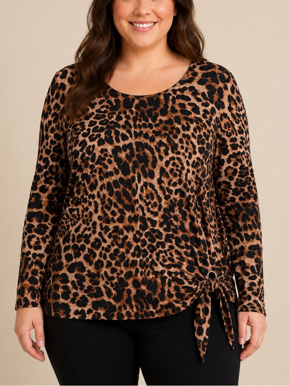 Belle‎ by Kim Gravel XL Leopard Print Tie Hem Top Animal Print Y2K Chic Mob Wife